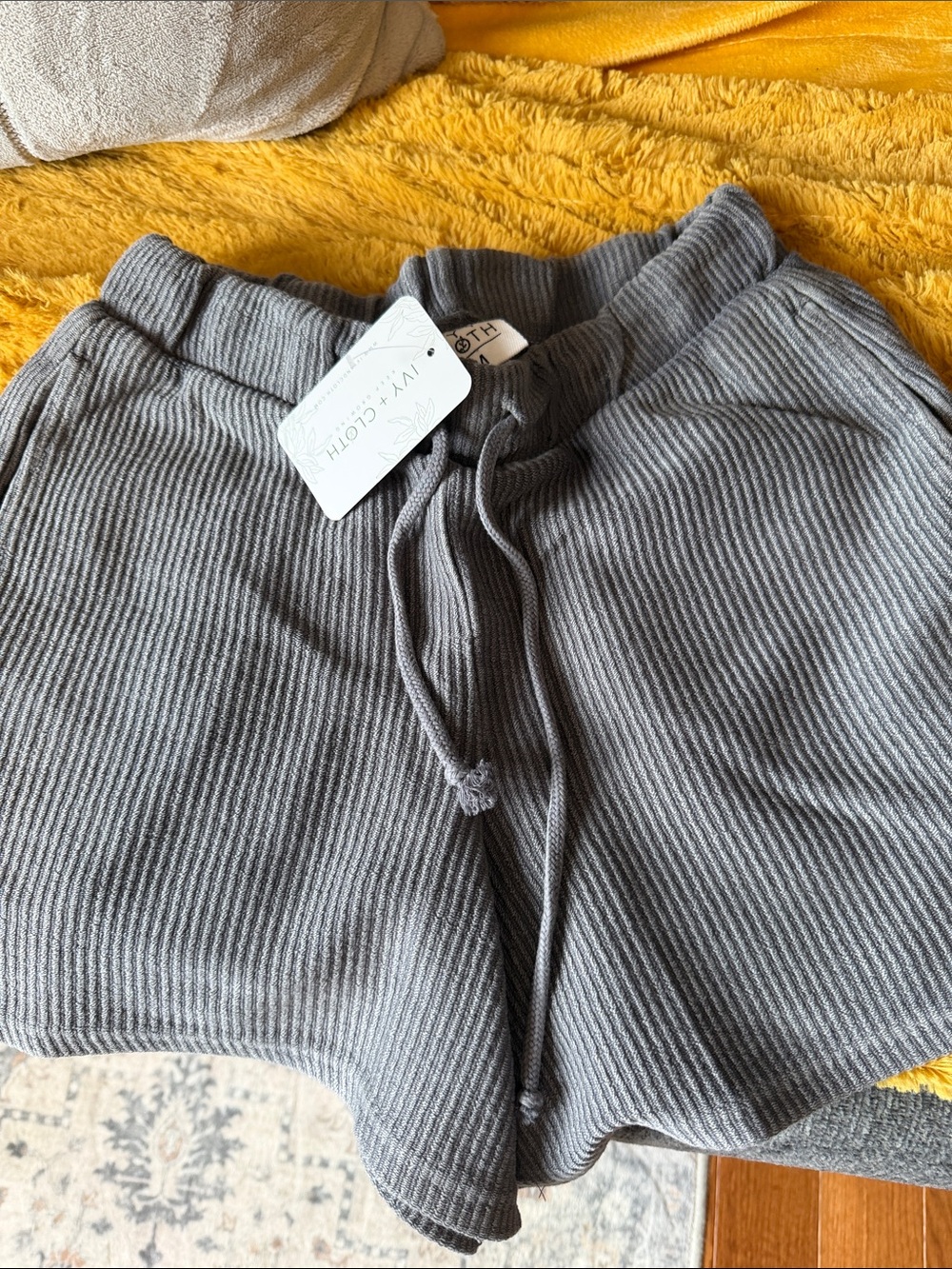 IVY + CLOTH Ribbed Gray Drawstring Shorts